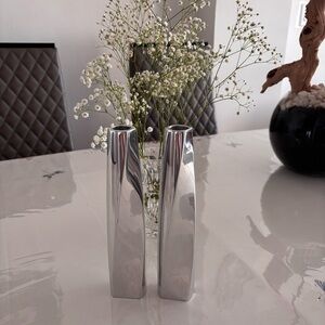 Nambe Set of 2 Twist 9” Candlesticks by Fred Bould